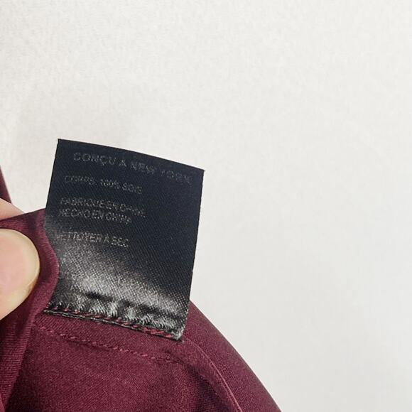 Intermix Size 2 Burgundy Red Silk Off The Shoulder Long Sleeve Blouse Mock Neck - Picture 13 of 13